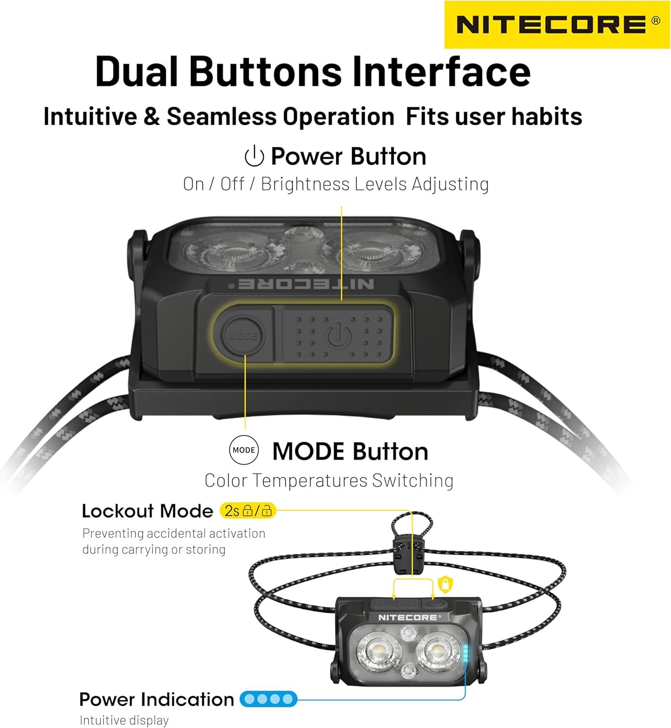 Nitecore NU25 MCT Lampe frontale ultra légère 400 lumens avec plusieurs températures de couleur pour l'extérieur, rechargeable par USB-C, lampe frontale avec sangle ultra légère (sangle avant – Image 7