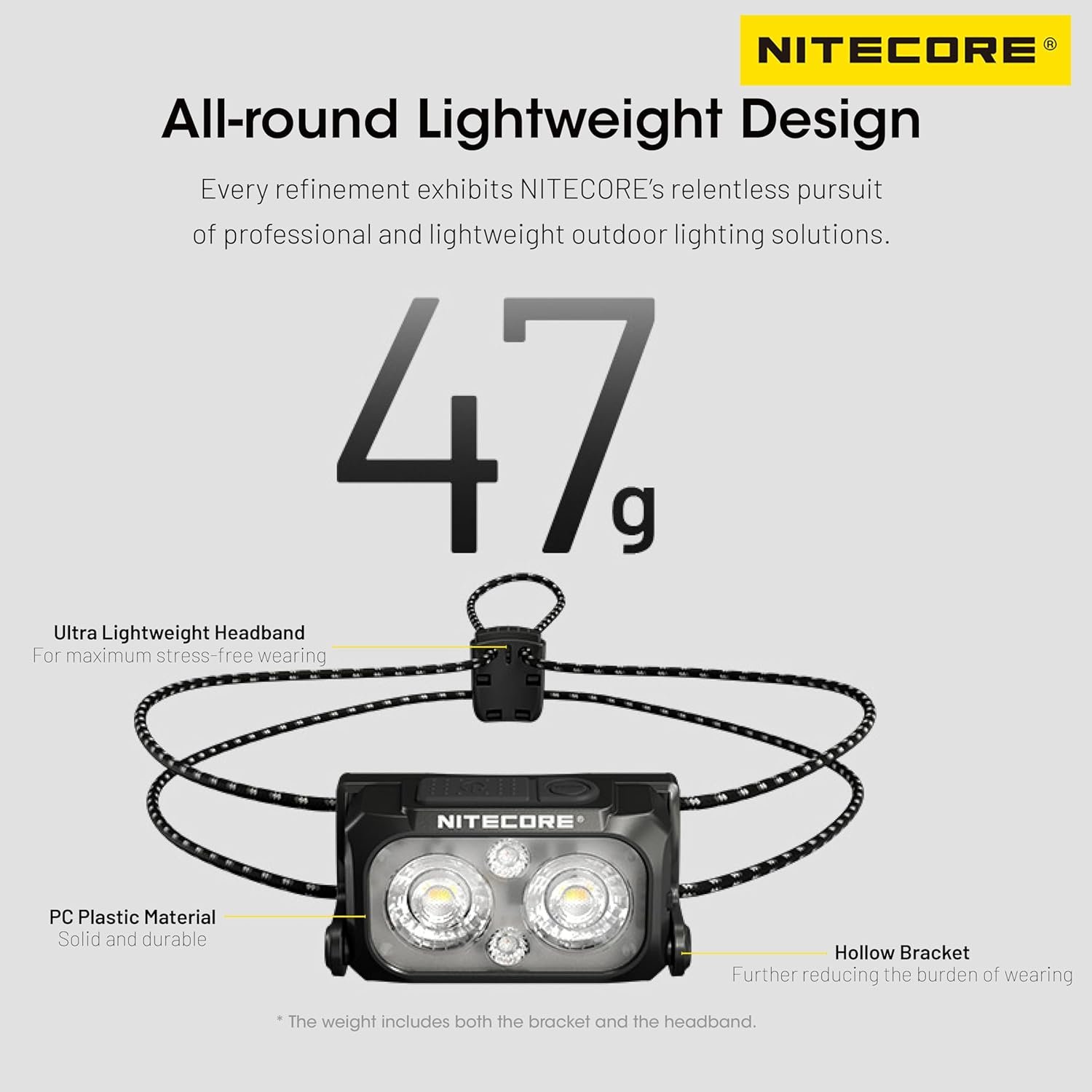 Nitecore NU25 MCT Lampe frontale ultra légère 400 lumens avec plusieurs températures de couleur pour l'extérieur, rechargeable par USB-C, lampe frontale avec sangle ultra légère (sangle avant – Image 4