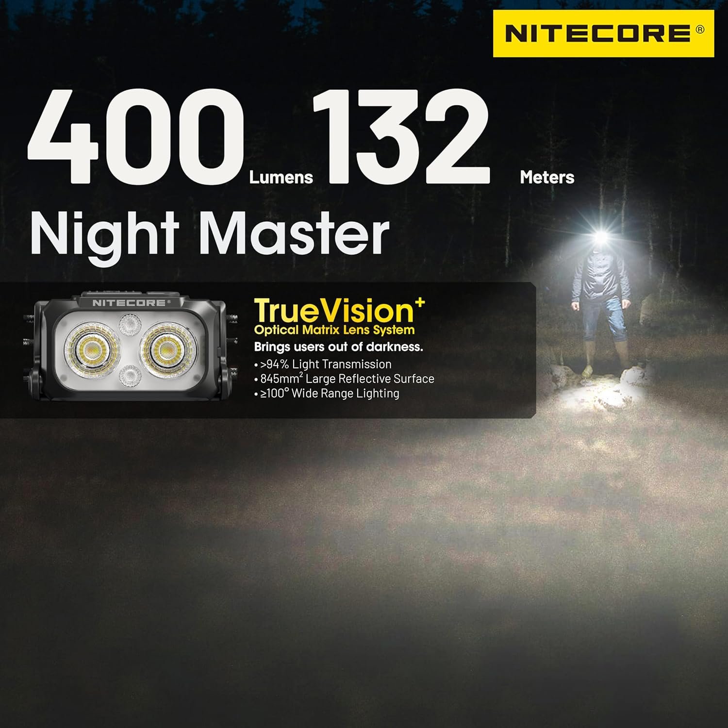 Nitecore NU25 MCT Lampe frontale ultra légère 400 lumens avec plusieurs températures de couleur pour l'extérieur, rechargeable par USB-C, lampe frontale avec sangle ultra légère (sangle avant – Image 5